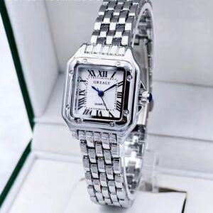 Panthere Silver Quartz Watch with Roman Numerals